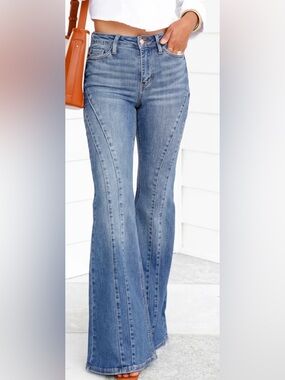 Judy Blue Light Blue Flare Jeans with Panel Seams